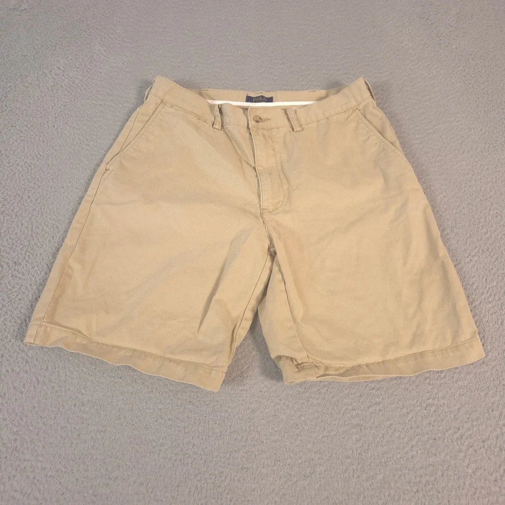 Polo Ralph Lauren Shorts Mens 34 Tan Chino Cotton Twill Flat Front Khaki Pockets